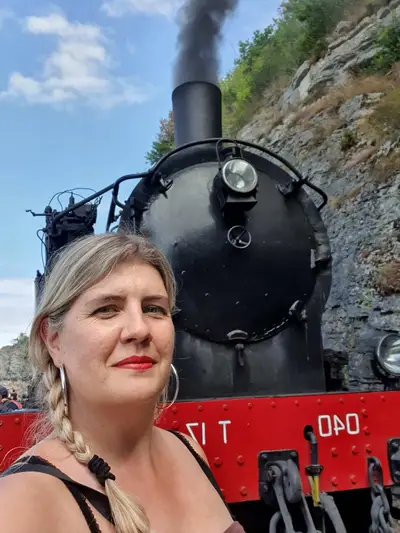 selfie devant le truffadou à l'arrêt