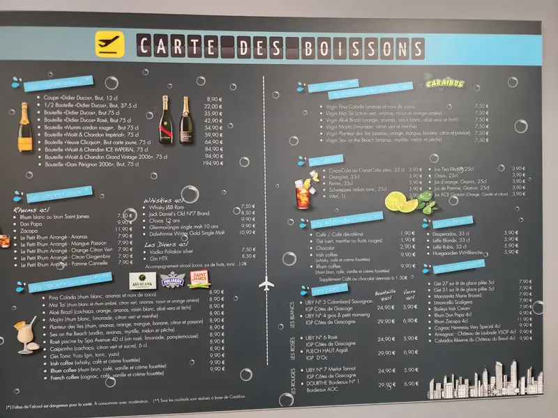 carte des boissons