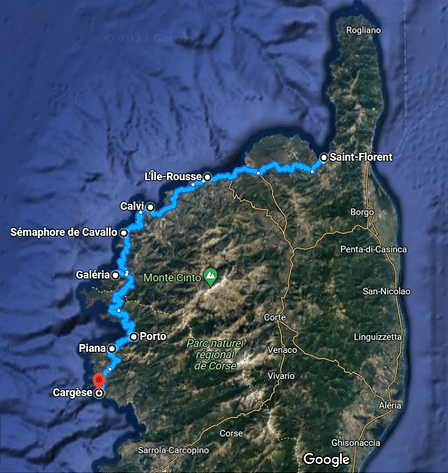 Carte itineraire saint florent cargese
