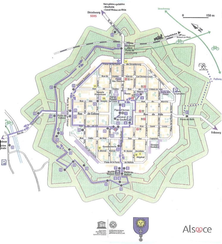 Carte montrant le parcours découverte de la ville