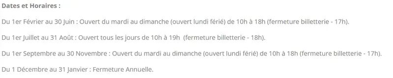 Dates horaires padiparc