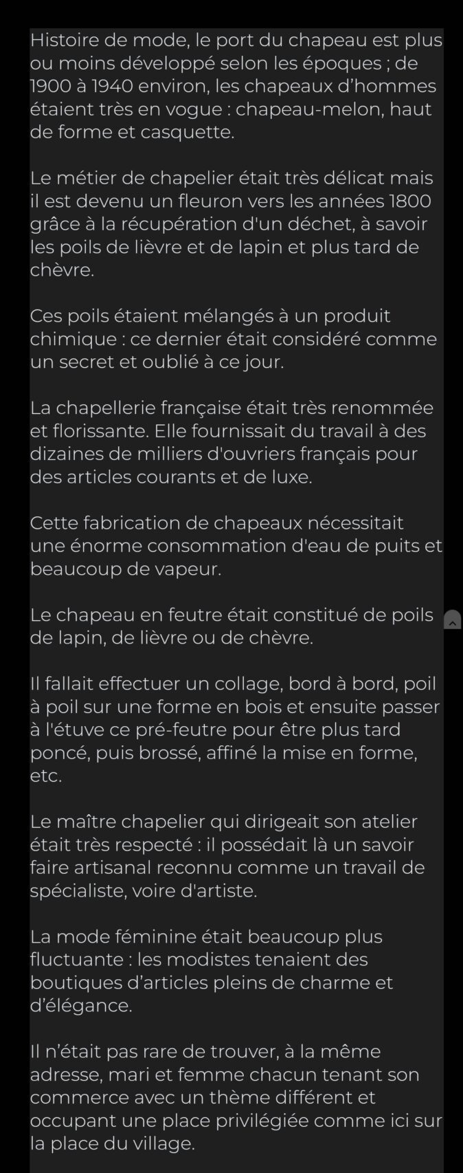 Informations données sur le chapelier par le QR code