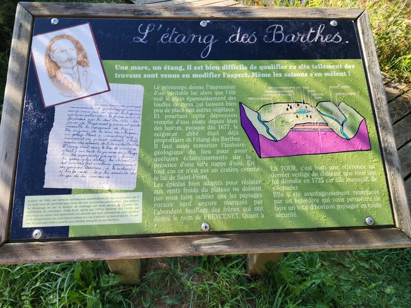 Panneau de présentation de l'étang des Barthes
