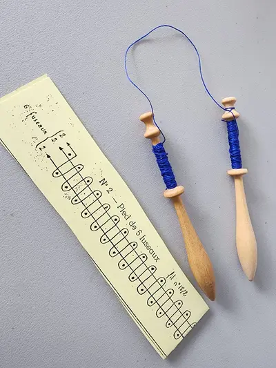 Fuseaux et cartons à l'atelier dentelle de Retournac