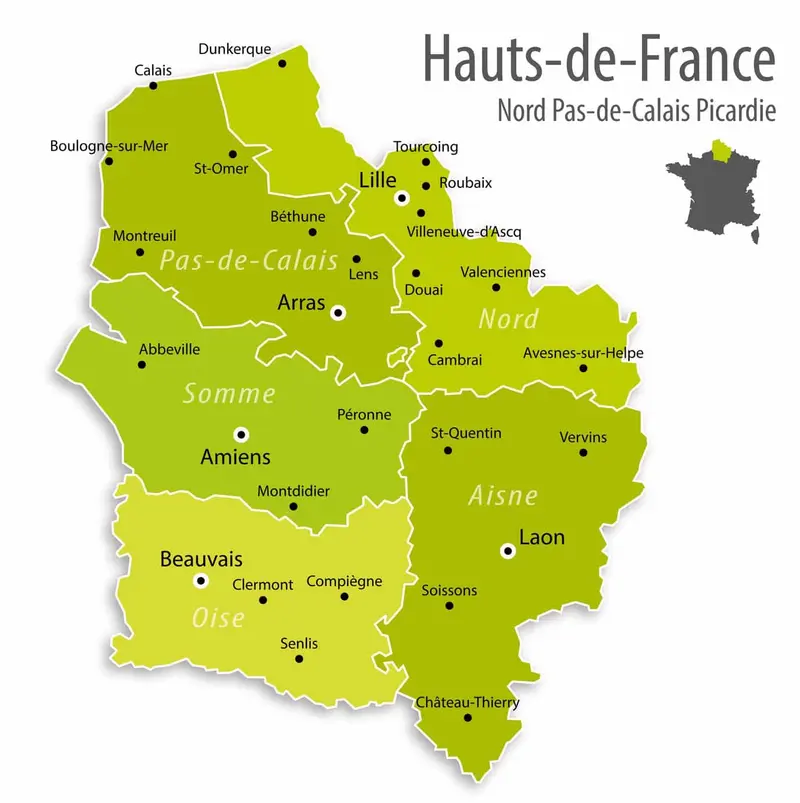 Carte de la région des Hauts-de-France