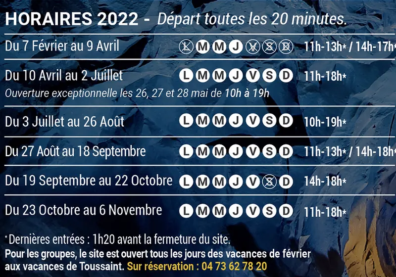 Horaires et dates d'ouverture de la grotte de la pierre de Volvic
