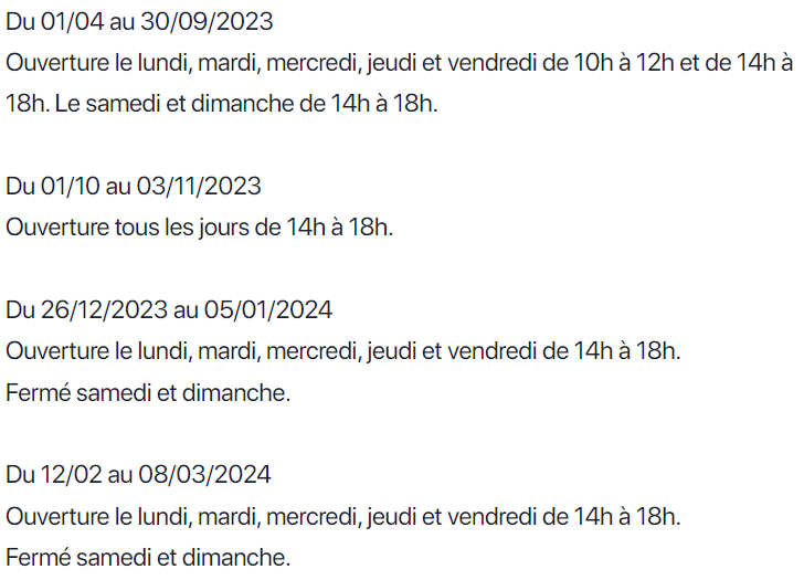 Horaires de la maison du Saumon et de la rivière