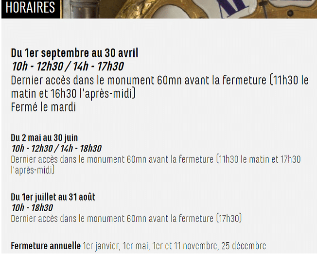 horaires et tarifs