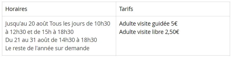 Horaires tarifs chateau lacapelle marival