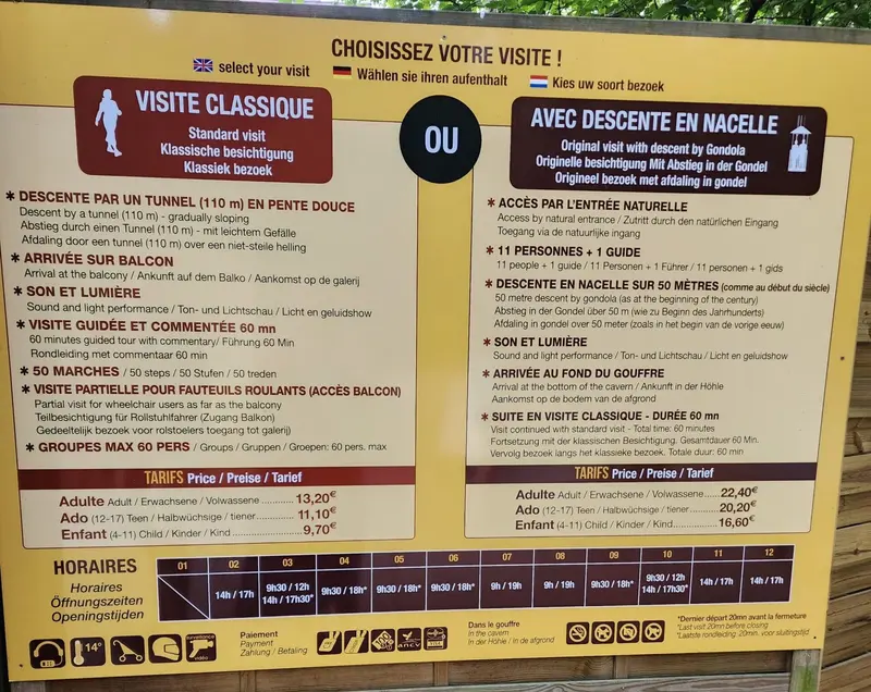 horaires et tarifs pour visiter le gouffre de proumeyssac