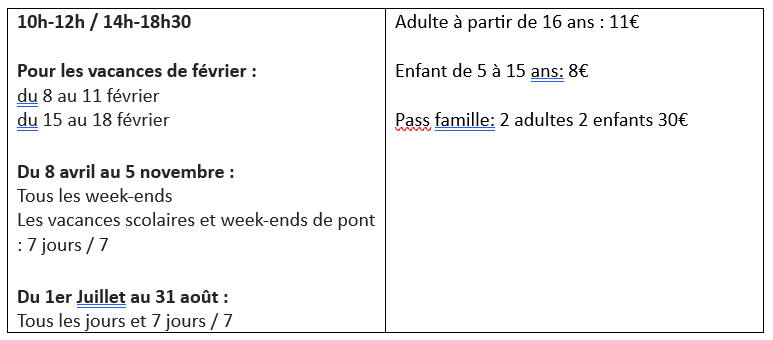 Horaires tarifs terre de geants 1