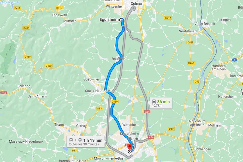 Itinéraire entre Eguisheim et Mulhouse