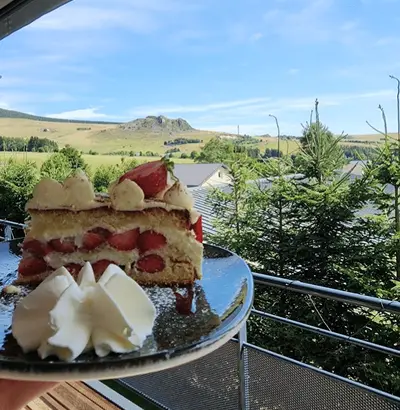 Fraisier avec vue sur la montagne