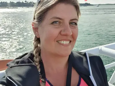 Moi lors de la traversée en bateau vers l'ile aux Moines
