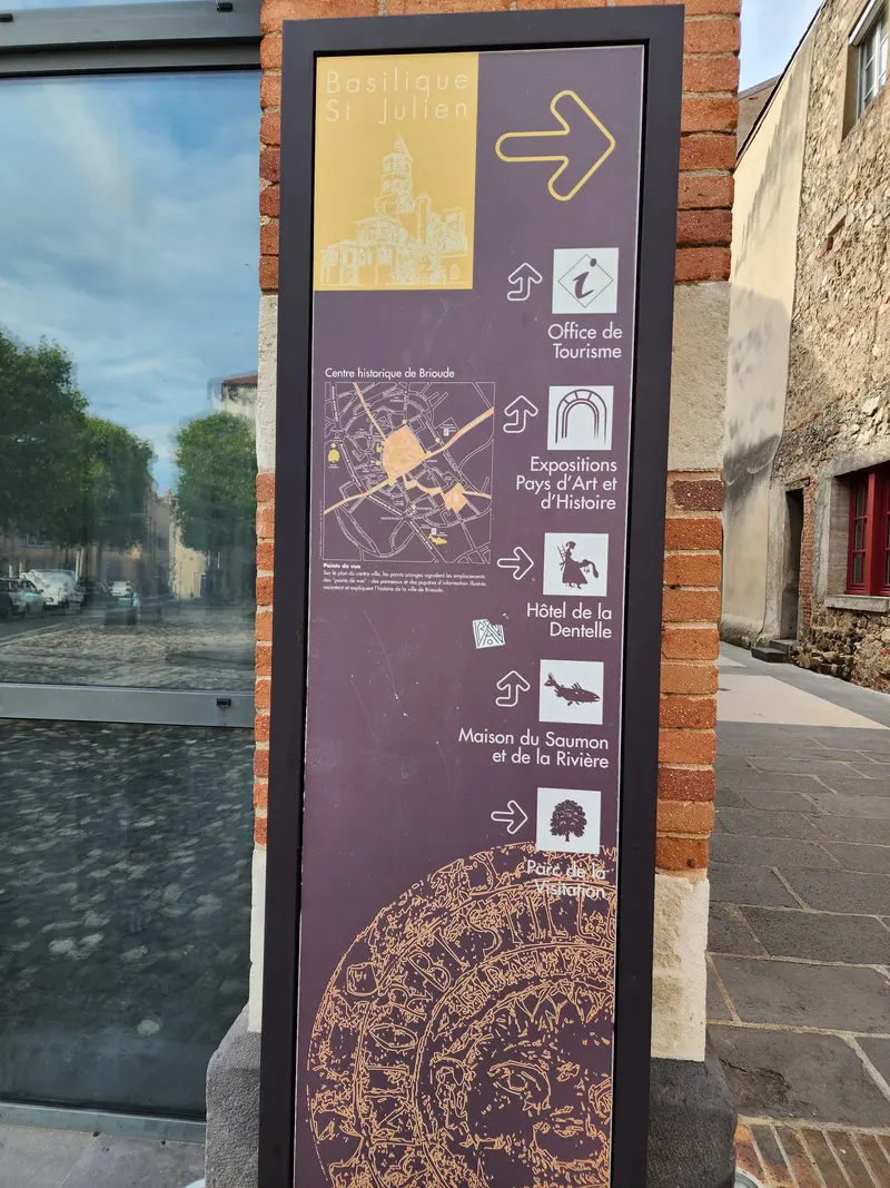 Panneau avec les lieux d'intérêt de Brioude