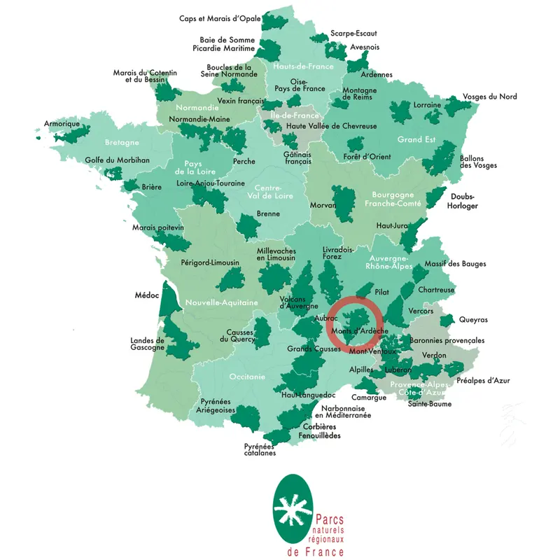 Carte du Parc régional naturel des monts d'Ardèche