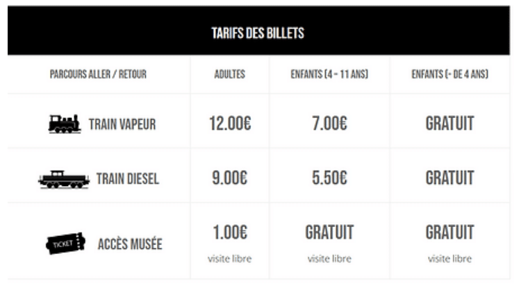 tarifs de la locomotive à vapeur ou diesel