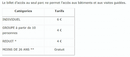 Tarifs domaine royal de randan