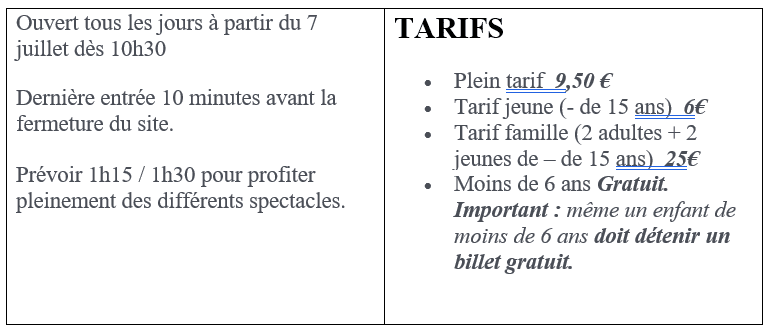 horaires tarifs